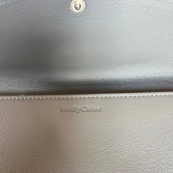 See By Chloe’ Aura Taupe and Off-White Long Leather Flap Wallet w/COA Card -NWOT - Picture 8 of 15